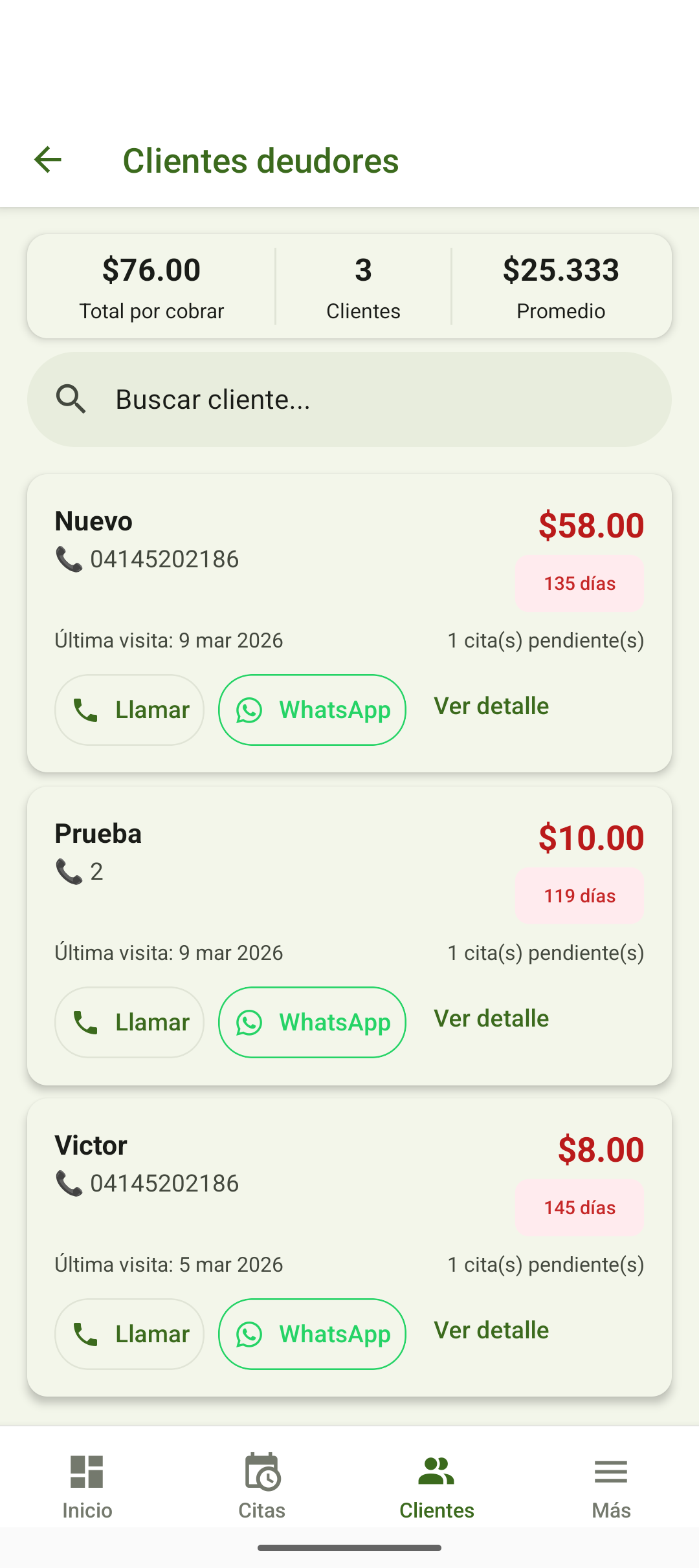 Listado de clientes con cuentas pendientes